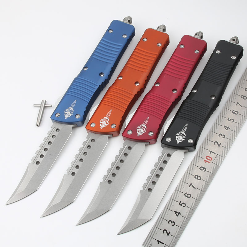 Microtech Troodon AUTO OTF Knife 3.74" M390 Satin Double Edge Dagger Blade, Aviation Aluminum Handles