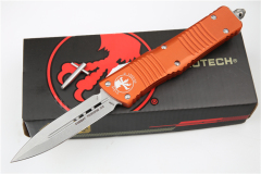 Microtech Troodon AUTO OTF Knife 3.74" M390 Satin Double Edge Dagger Blade, Aviation Aluminum Handles