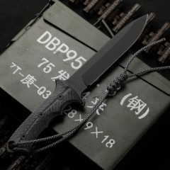 CR Pacific Combat Knife Fixed 6.49" CPM-MagnaCut Black Combo Blade, Black Canvas Micarta Handles, Nylon Sheath