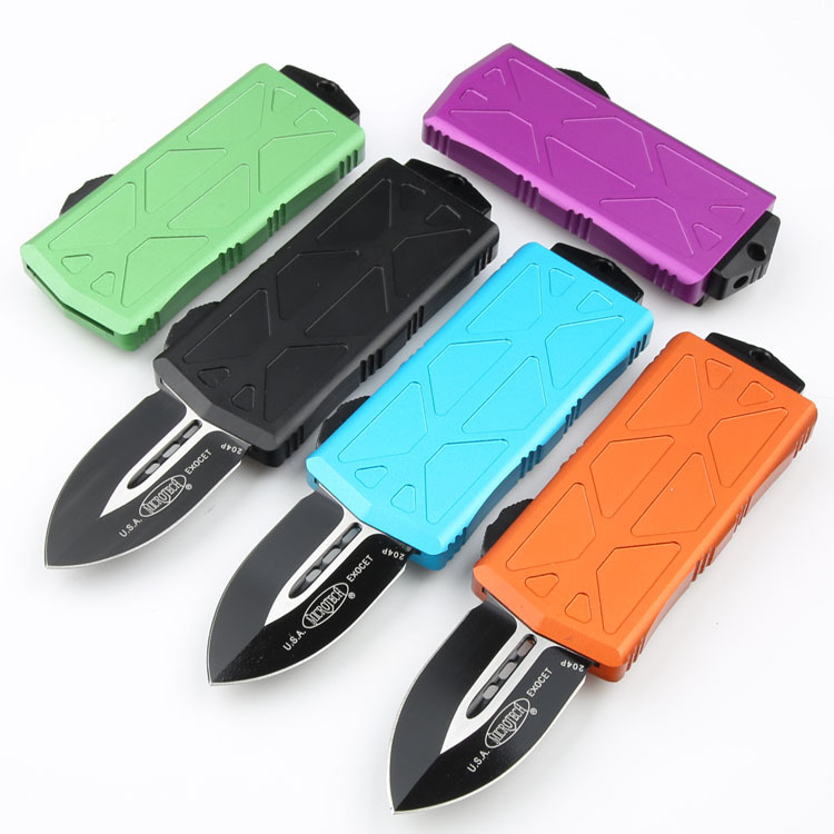 Microtech Exocet OTF Money Clip AUTO Knife 1.96" Black 204P Double Edge Blade, Aluminum Handles