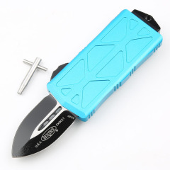 Microtech Exocet OTF Money Clip AUTO Knife 1.96" Black 204P Double Edge Blade, Aluminum Handles