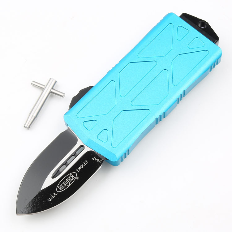 Microtech Exocet OTF Money Clip AUTO Knife 1.96" Black 204P Double Edge Blade, Aluminum Handles