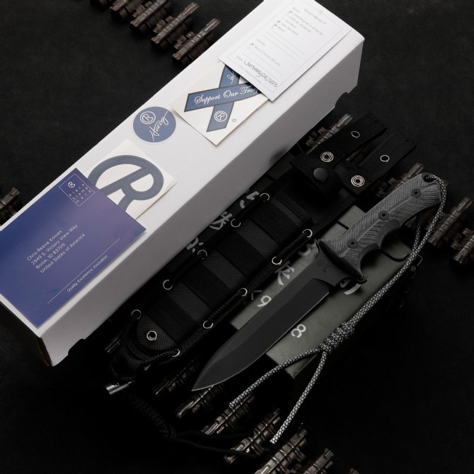 CR Pacific Combat Knife Fixed 6.49" CPM-MagnaCut Black Combo Blade, Black Canvas Micarta Handles, Nylon Sheath