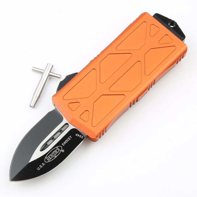 Microtech Exocet OTF Money Clip AUTO Knife 1.96" Black 204P Double Edge Blade, Aluminum Handles