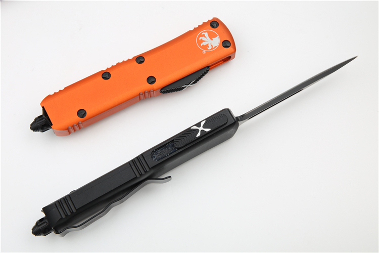 Microtech UTX-85 Tactical AUTO OTF Knife 3.14" Black 204P Plain Blade, Black Aluminum Handles