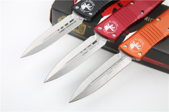 Microtech Troodon AUTO OTF Knife 3.74" M390 Satin Double Edge Dagger Blade, Aviation Aluminum Handles