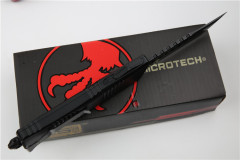 Microtech Troodon AUTO OTF Knife 3.74" M390 Black Satin Double Edge Dagger Blade, Aviation Aluminum Handles