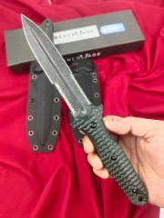 BM Bushcrafter Fixed Blade Knife 6.10" CPM-D2 Satin Double Serred Blade, Green G10 Handles