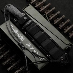 CR Pacific Combat Knife Fixed 6.49" CPM-MagnaCut Black Combo Blade, Black Canvas Micarta Handles, Nylon Sheath