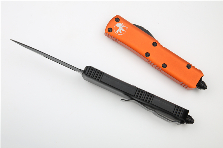 Microtech UTX-85 Tactical AUTO OTF Knife 3.14" Black 204P Plain Blade, Black Aluminum Handles