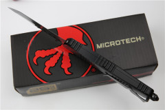 Microtech Troodon AUTO OTF Knife 3.74" M390 Black Satin Double Edge Dagger Blade, Aviation Aluminum Handles