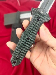BM Bushcrafter Fixed Blade Knife 6.10" CPM-D2 Satin Double Serred Blade, Green G10 Handles