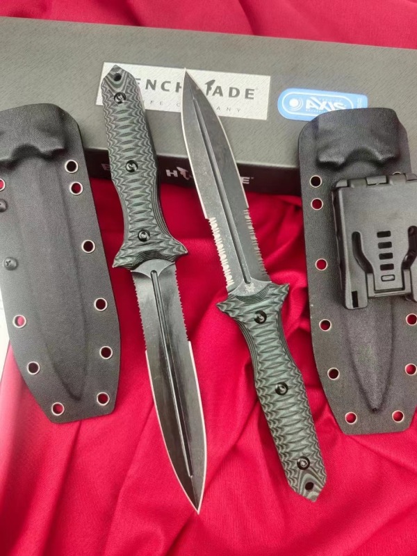 BM Bushcrafter Fixed Blade Knife 6.10" CPM-D2 Satin Double Serred Blade, Green G10 Handles