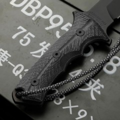 CR Pacific Combat Knife Fixed 6.49" CPM-MagnaCut Black Combo Blade, Black Canvas Micarta Handles, Nylon Sheath
