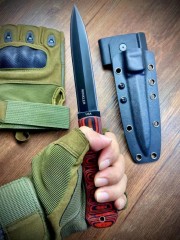 WK Belt Fixed Blade Knife 4.72" VG10 Blade, Red G10 Handles, Lined Kydex Leather Sheath