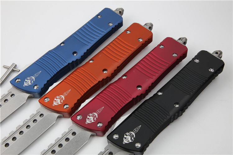 Microtech Troodon AUTO OTF Knife 3.74" M390 Satin Double Edge Dagger Blade, Aviation Aluminum Handles