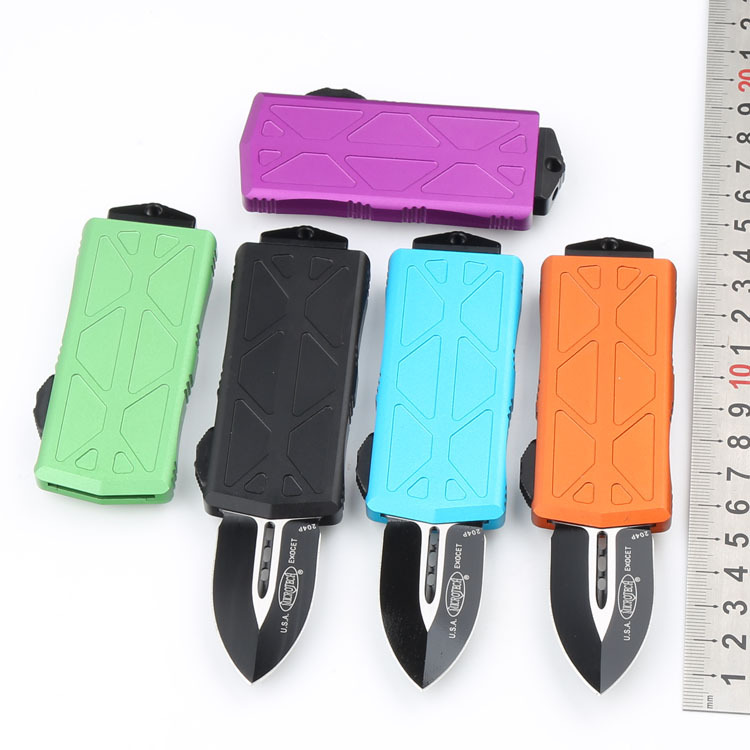 Microtech Exocet OTF Money Clip AUTO Knife 1.96" Black 204P Double Edge Blade, Aluminum Handles