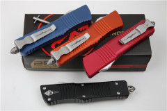 Microtech Troodon AUTO OTF Knife 3.74" M390 Black Satin Double Edge Dagger Blade, Aviation Aluminum Handles