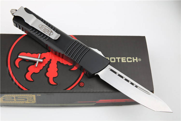 Microtech Troodon AUTO OTF Knife 3.74" M390 Satin Double Edge Dagger Blade, Aviation Aluminum Handles
