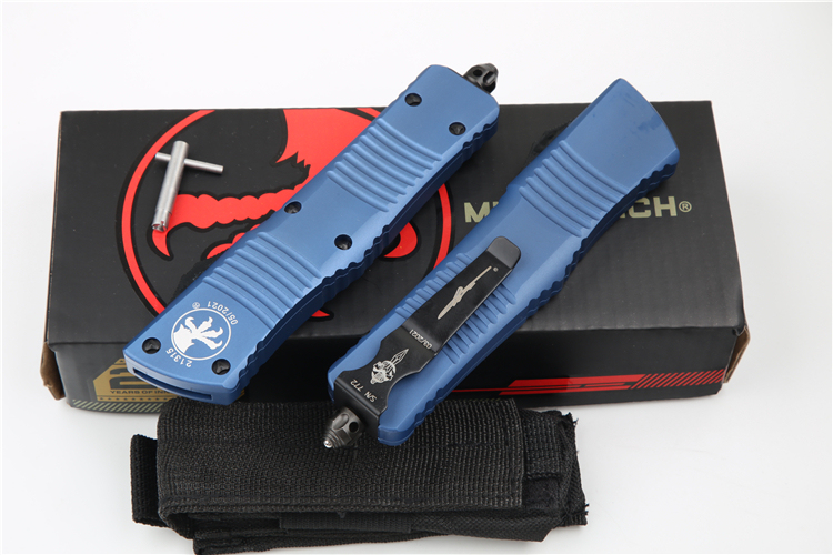 Microtech Troodon AUTO OTF Knife 3.74" M390 Satin Double Edge Dagger Blade, Aviation Aluminum Handles