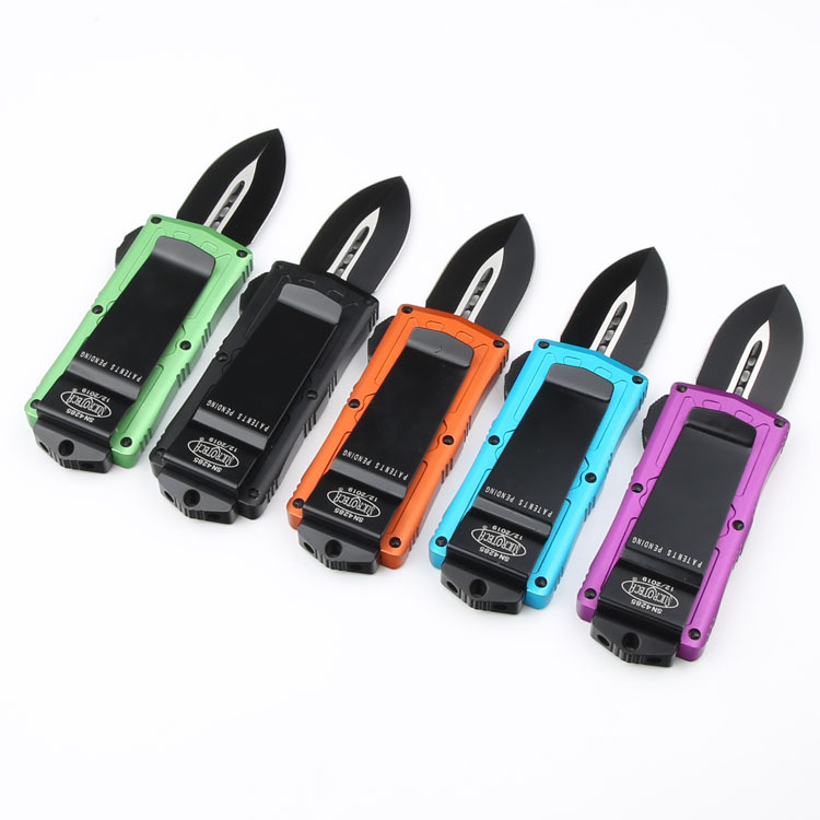 Microtech Exocet OTF Money Clip AUTO Knife 1.96" Black 204P Double Edge Blade, Aluminum Handles