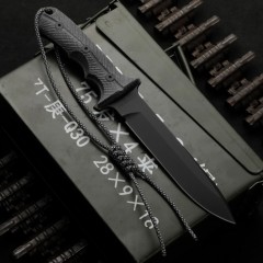 CR Pacific Combat Knife Fixed 6.49" CPM-MagnaCut Black Combo Blade, Black Canvas Micarta Handles, Nylon Sheath