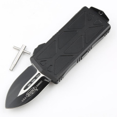 Microtech Exocet OTF Money Clip AUTO Knife 1.96" Black 204P Double Edge Blade, Aluminum Handles