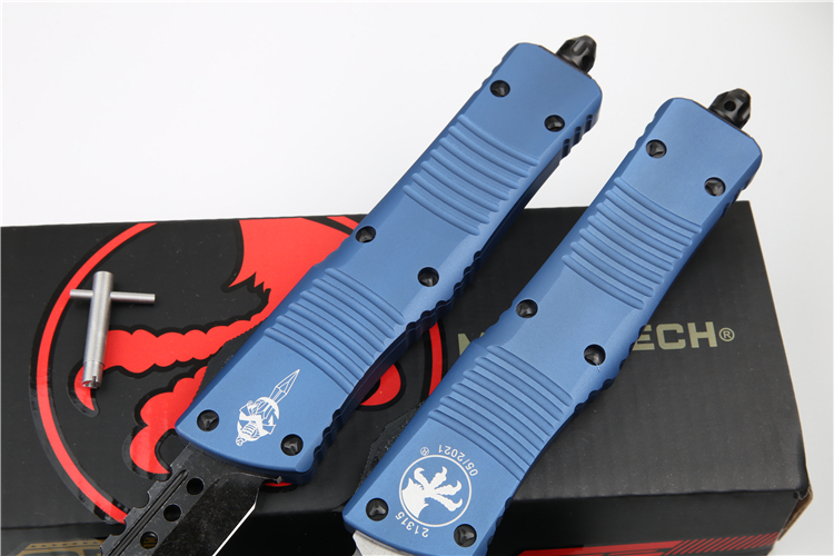 Microtech Troodon AUTO OTF Knife 3.74" M390 Satin Double Edge Dagger Blade, Aviation Aluminum Handles