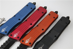 Microtech Troodon AUTO OTF Knife 3.74" M390 Black Satin Double Edge Dagger Blade, Aviation Aluminum Handles