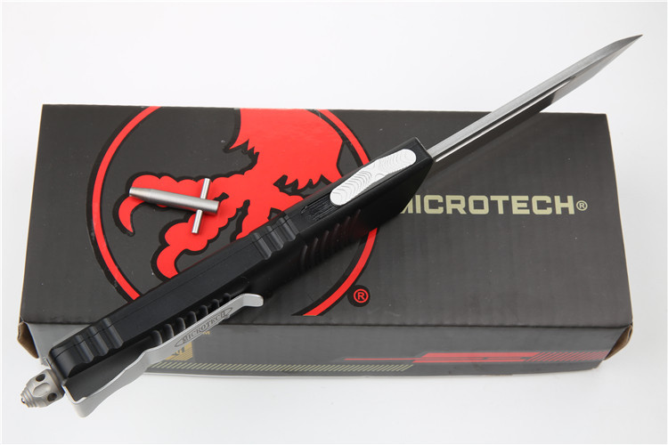 Microtech Troodon AUTO OTF Knife 3.74" M390 Satin Double Edge Dagger Blade, Aviation Aluminum Handles