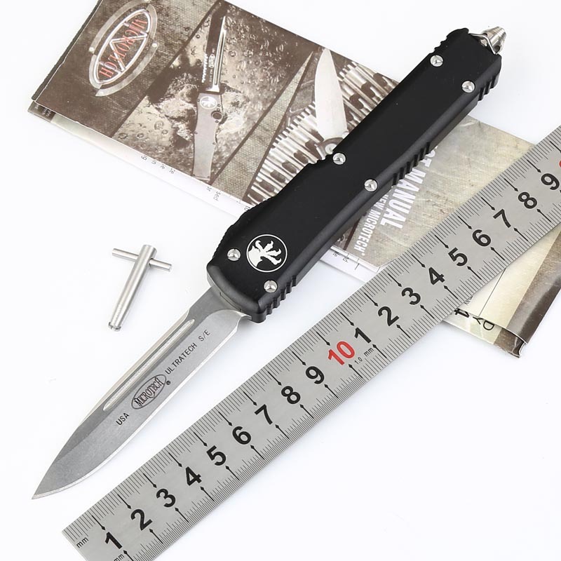 Microtech UTX-70 Ultratech OTF AUTO Knife 3.34" D2 Plain Blade, Aluminum Alloy Handles