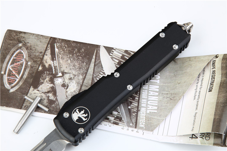 Microtech UTX-70 Ultratech OTF AUTO Knife 3.34" D2 Plain Blade, Aluminum Alloy Handles