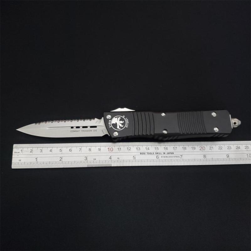 Microtech Troodon AUTO OTF Knife 3.74" M390 Serrated Double Edge Blade, Aviation Aluminum Handles