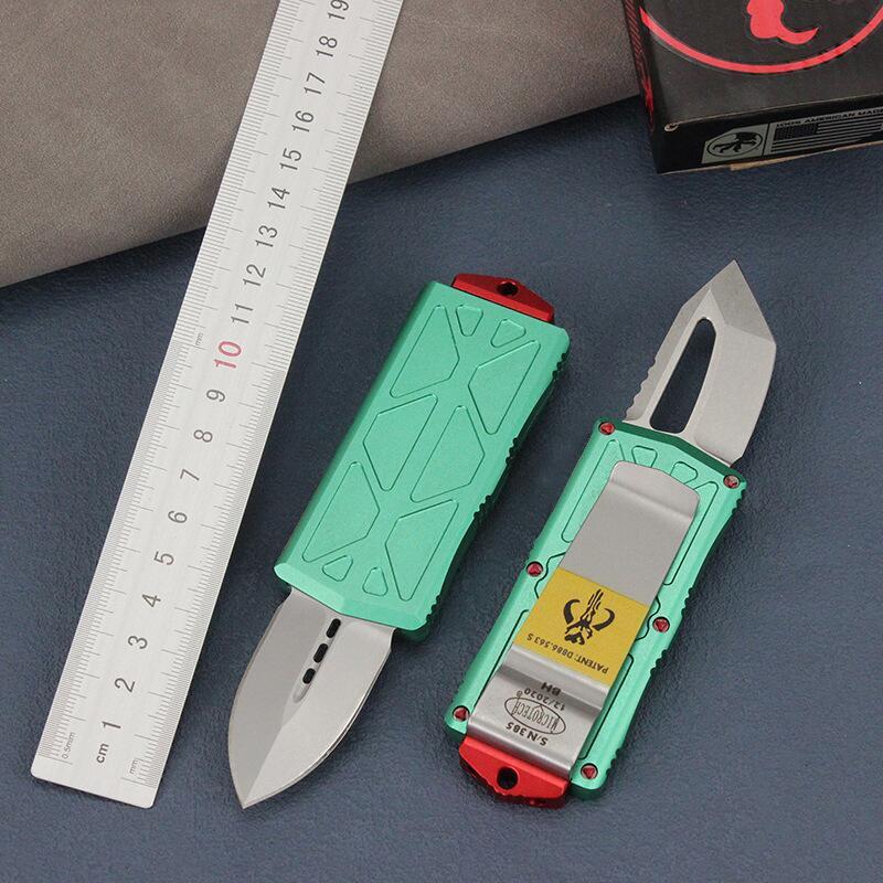 Microtech Exocet OTF Money Clip AUTO Knife 1.96" Black 204P Double Edge Blade, Aluminum Handles