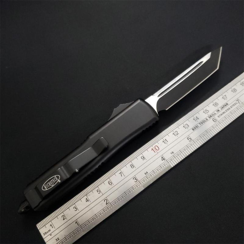 Microtech UTX-85 Tactical AUTO OTF Knife 3.14" Black M390 Plain Blade, Black Aluminum Handles