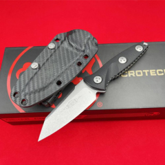 Microtech Mini Socom Alpha Fixed Blade Knife 3.50" M390 Stonewashed Tanto Point, G10 Handles, Kydex Sheath