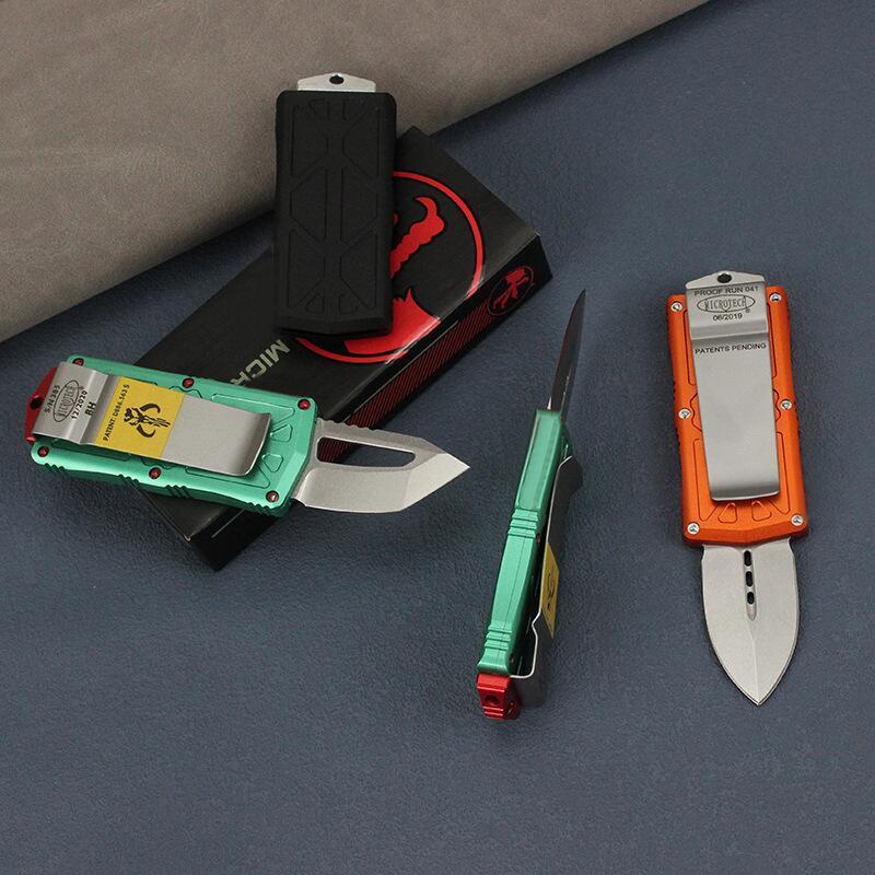 Microtech Exocet OTF Money Clip AUTO Knife 1.96" Black 204P Double Edge Blade, Aluminum Handles