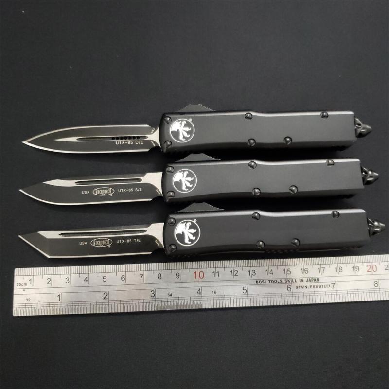 Microtech UTX-85 Tactical AUTO OTF Knife 3.14" Black M390 Plain Blade, Black Aluminum Handles