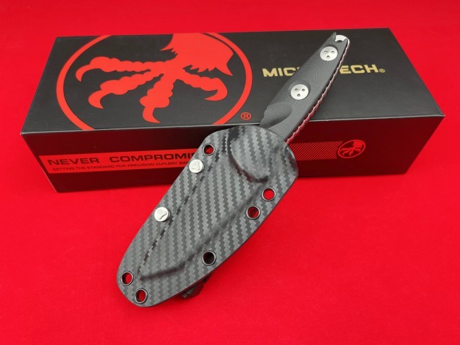 Microtech Mini Socom Alpha Fixed Blade Knife 3.50" M390 Stonewashed Tanto Point, G10 Handles, Kydex Sheath