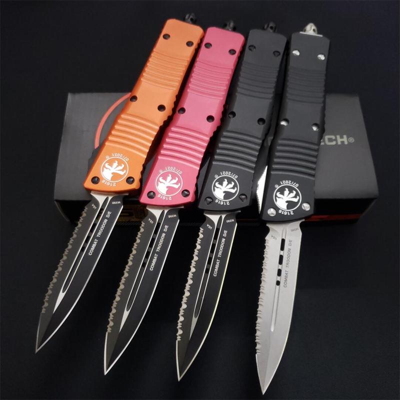 Microtech Troodon AUTO OTF Knife 3.74" M390 Serrated Double Edge Blade, Aviation Aluminum Handles