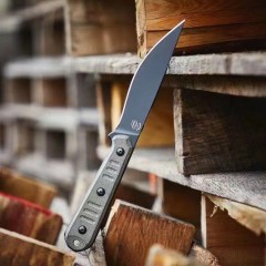 BT Creations Silence Slim Fixed Blade Knife 4.80" N690 Black Stonewashed Plain Blade, Green Canvas Micarta Handles, Kydex Sheath
