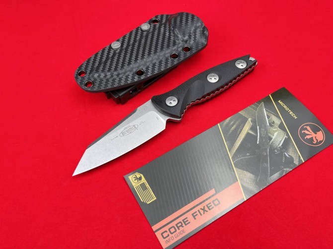 Microtech Mini Socom Alpha Fixed Blade Knife 3.50" M390 Stonewashed Tanto Point, G10 Handles, Kydex Sheath