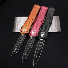 Microtech Troodon AUTO OTF Knife 3.74" M390 Serrated Double Edge Blade, Aviation Aluminum Handles