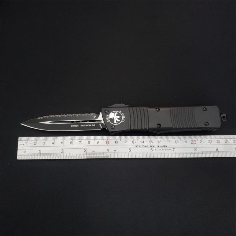 Microtech Troodon AUTO OTF Knife 3.74" M390 Serrated Double Edge Blade, Aviation Aluminum Handles