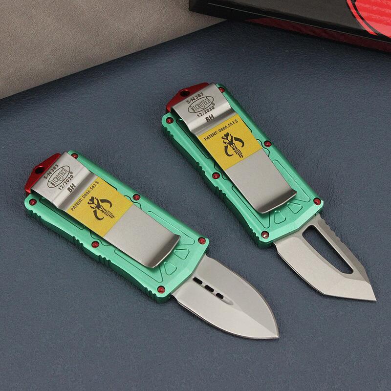 Microtech Exocet OTF Money Clip AUTO Knife 1.96" Black 204P Double Edge Blade, Aluminum Handles