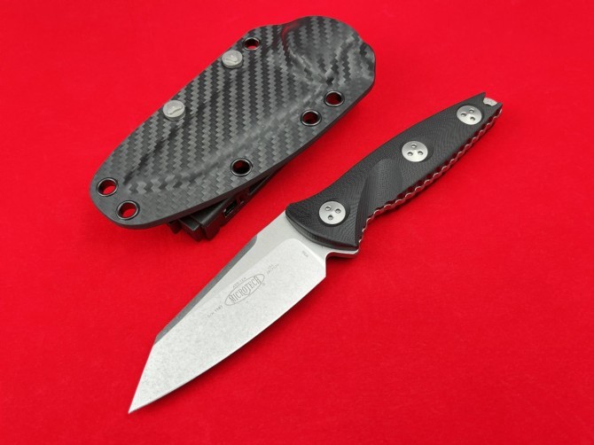 Microtech Mini Socom Alpha Fixed Blade Knife 3.50" M390 Stonewashed Tanto Point, G10 Handles, Kydex Sheath