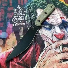 BT Creations Silence Slim Fixed Blade Knife 4.80" N690 Black Stonewashed Plain Blade, Green Canvas Micarta Handles, Kydex Sheath