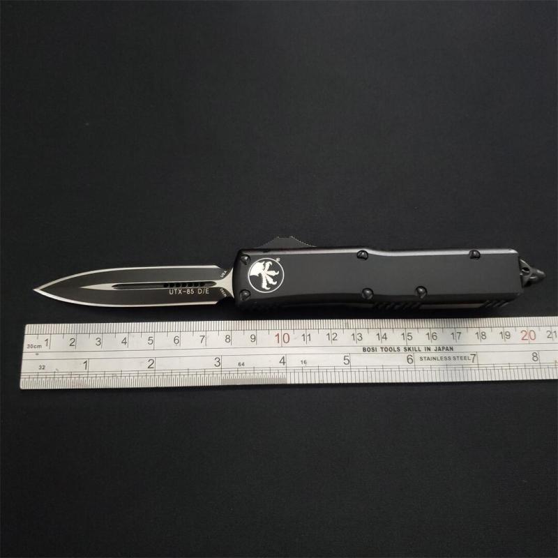 Microtech UTX-85 Tactical AUTO OTF Knife 3.14" Black M390 Plain Blade, Black Aluminum Handles