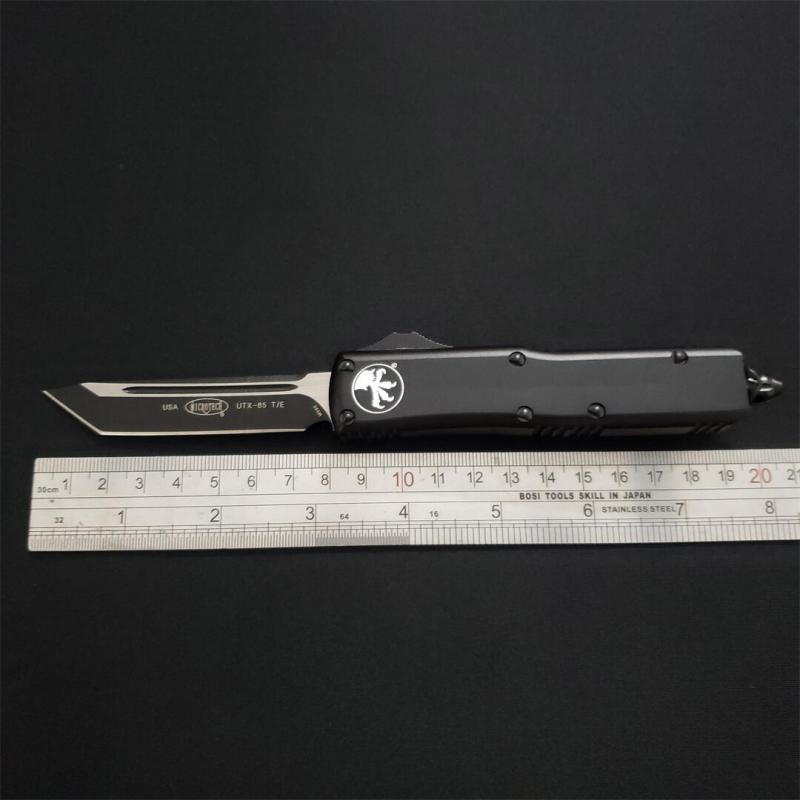 Microtech UTX-85 Tactical AUTO OTF Knife 3.14" Black M390 Plain Blade, Black Aluminum Handles