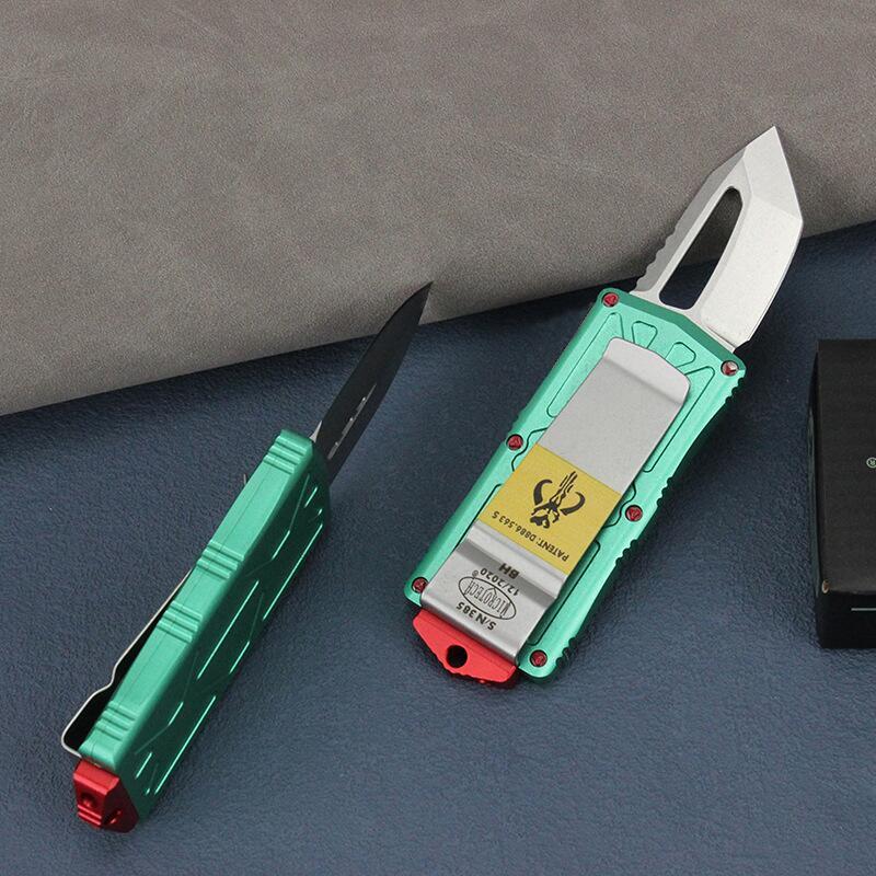 Microtech Exocet OTF Money Clip AUTO Knife 1.96" Black 204P Double Edge Blade, Aluminum Handles
